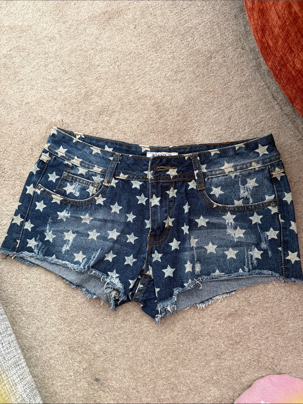Women's Star Print Denim Cutoff Shorts - Blue